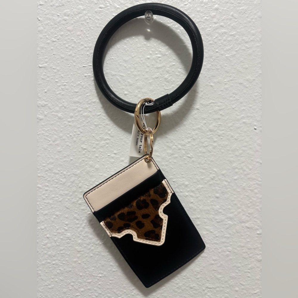 Leopard Print Card Holder with Black Wristlet